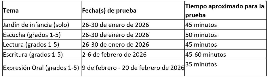 ACCESS Testing Calendar 2026 SPANISH